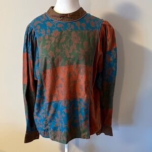 VTG Saint Clair Paris Cotton Blend Colorful Floral Long Puff Sleeve Top. Size 8